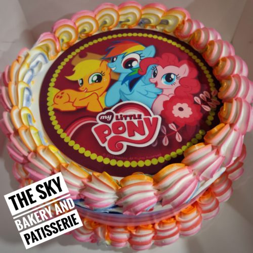 C011 - small round colourful cake with little pony picture