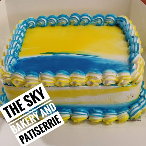 CR3 - Small rectangular Blue and Yellow colouful cake